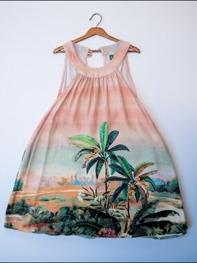 Farm Rio Tropical Print Sleeveless Top in Peach and Green - Not Available In US